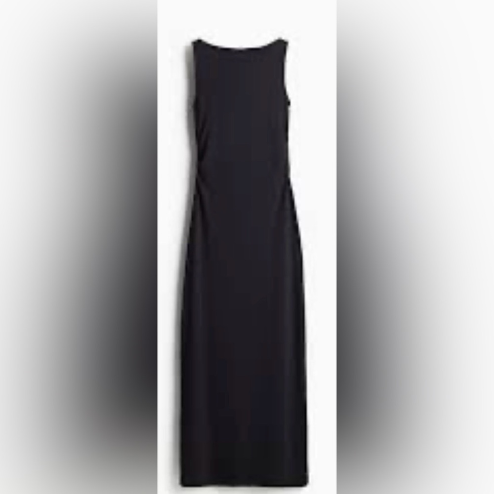 New Zara Classic Draped Back Crepe Sleeveless Maxi Dress in Black Size Medium